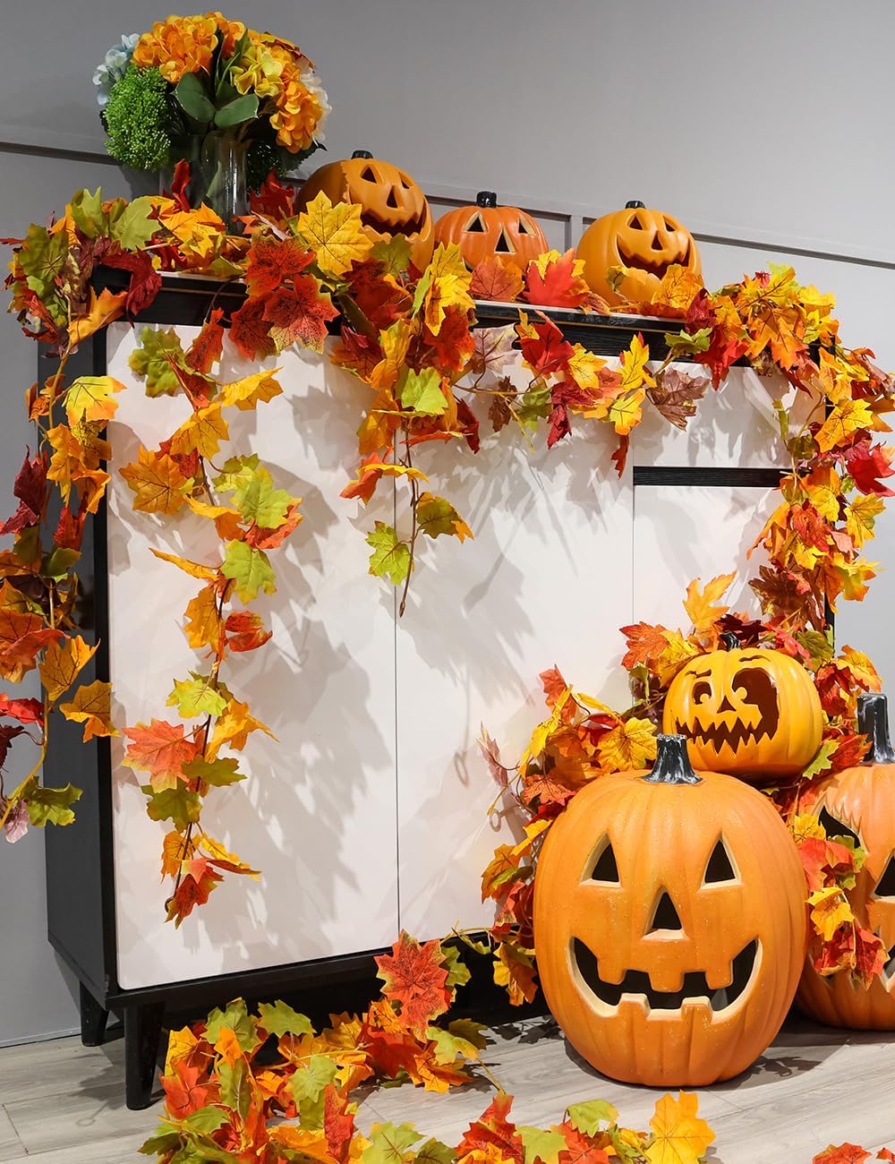wohohoho 2 Packs Fall Garland Maple Leaf, 5.9Ft/Pieces Fall Leaves Garland 7 Maple Leaves Hanging Vines for Autumn Decor Halloween Thanksgiving Christmas Indoor Outdoor Decorations