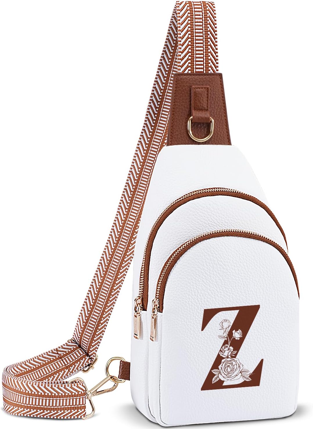 Crossbody Bag for Women Leather Sling Bags with Initial Letter Fanny Pack Chest Bag for Travel, Gift for Mom Wife