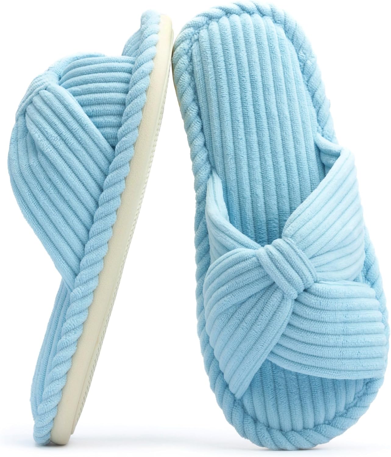 Chantomoo Slippers for Women Memory Foam House Womens Slipper Slides Home Bedroom Bathroom Spa Open Toe Corduroy Bow Slippers Cozy Comfortable