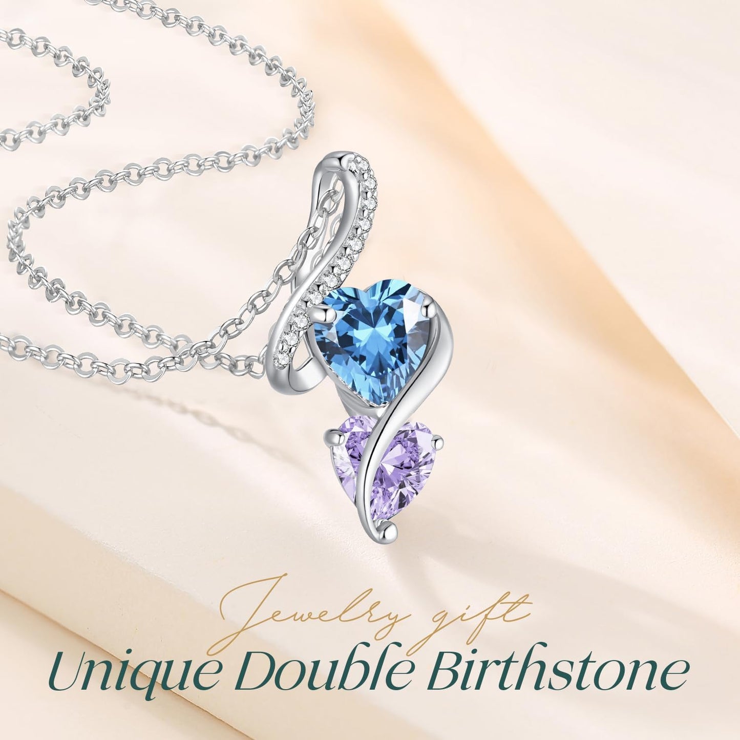LOUISA SECRET Unique Double Heart Necklace Gifts for Wife Women, 925 Sterling Silver Tiny Birthstone Pendant Jewelry Gift for Her Girlfriend Mom Valentine's Day Anniversary Mother's Day Birthdays & Christmas
