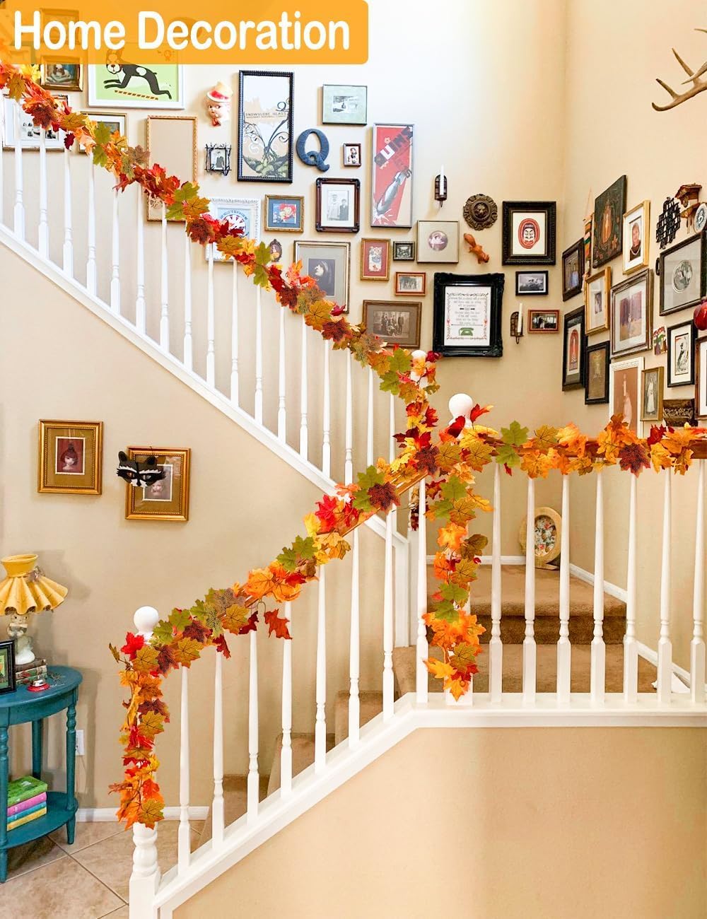 wohohoho 6 Packs Artificial Fall Leaves Garland, 5.9Ft/Pieces Autumn Maple Leaves Mantle Garland Hanging Vines for Home Decor Wedding Halloween Thanksgiving Christmas Indoor Outdoor Decorations