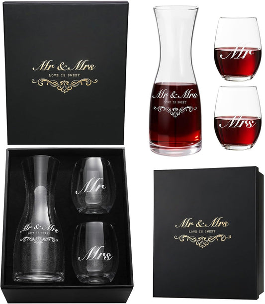 AW BRIDAL Wedding Gifts Bridal Shower Gifts Engagement Gift for Couples 2025, Mr and Mrs Wine Glasses for Bride Groom, Anniversary Bachelorette Gift for Bride Newlyweds