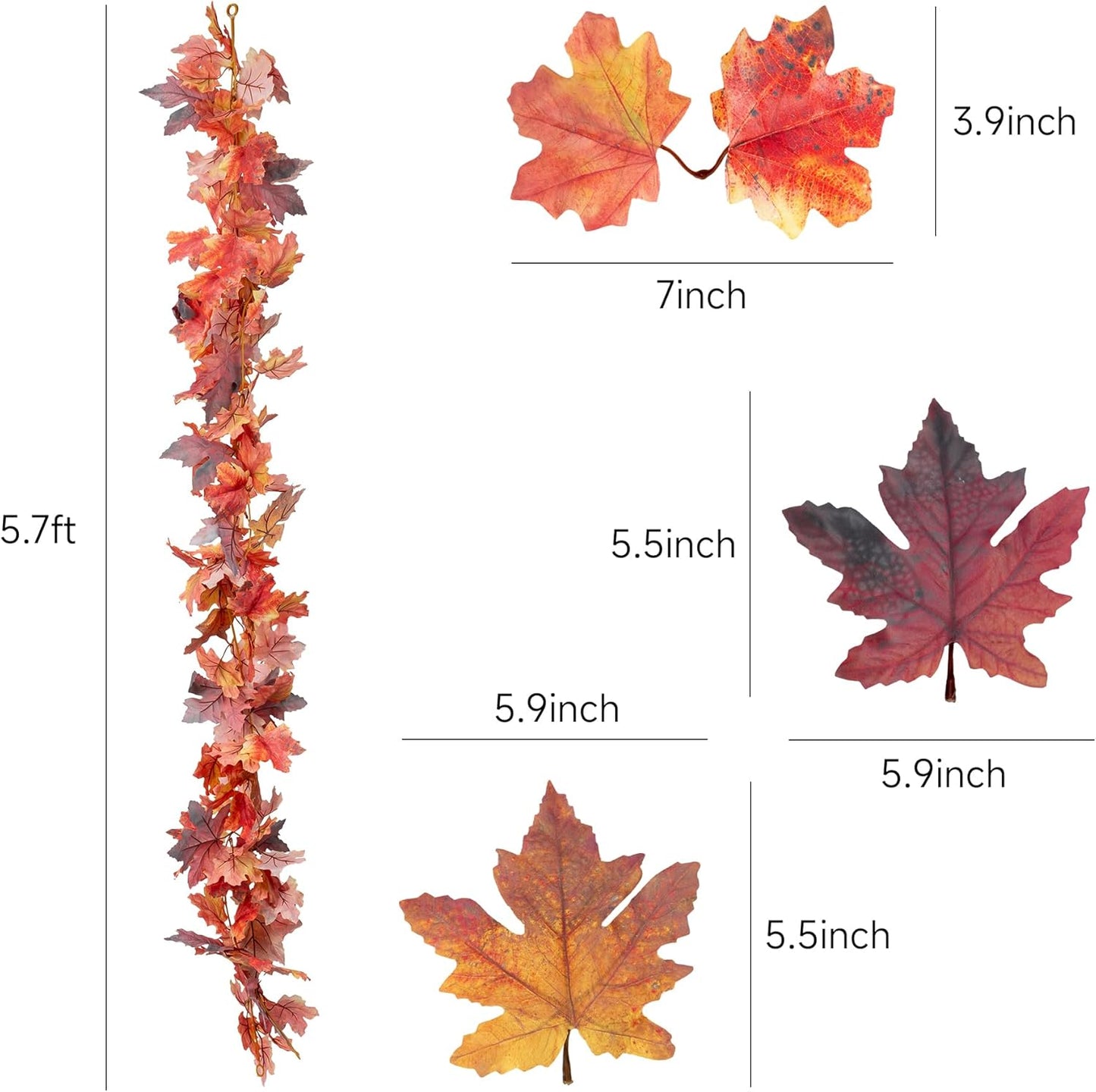 2 Pack Fall Garland 5.7ft/Piece 3D Artificial Fall Maple Leaves Garland Fall Decorations for Home Fall Leaf Garland for Mantle Autumn Garland for Thanksgiving Fireplace Table Party Porch Decor