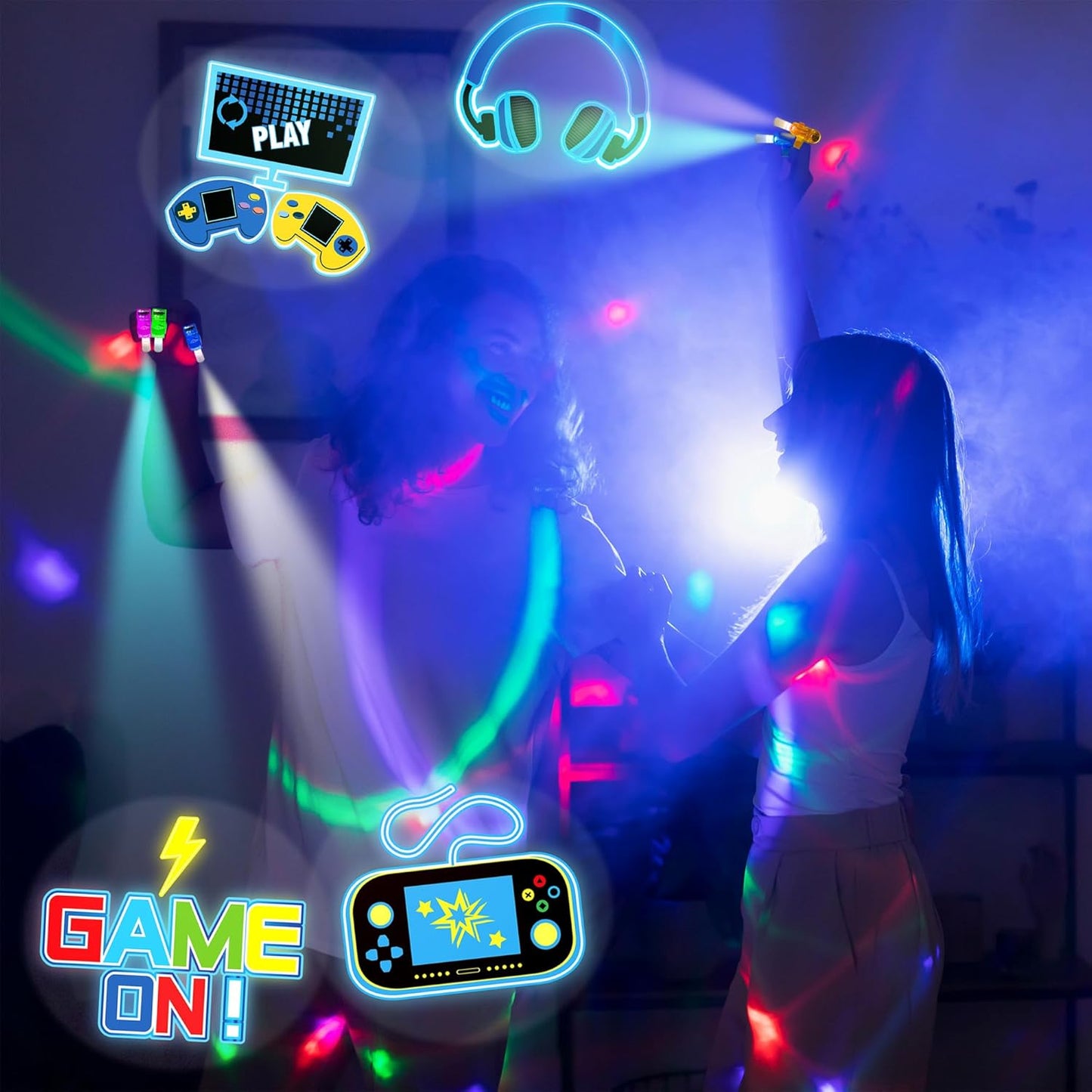 24PCS Video Game Party Favors-LED Finger Lights:Glow-in-the-Dark Light-Up Toys Bulk for Kids,Gamer Birthday Party Decorations Supplies, Party Goodie Bags Stuffers, Classroom Prizes, Fun Gifts
