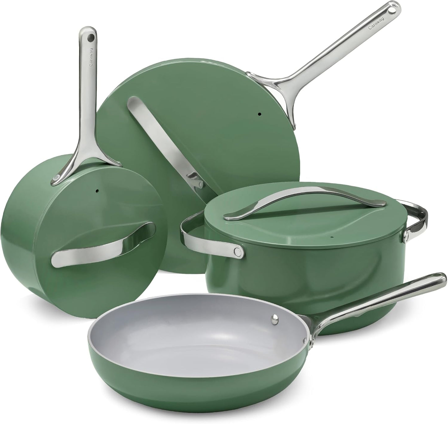 Caraway Nonstick Ceramic Cookware Set (12 Piece) Pots, Pans, Lids and Kitchen Storage - Non Toxic - Oven Safe & Compatible with All Stovetops - Sage