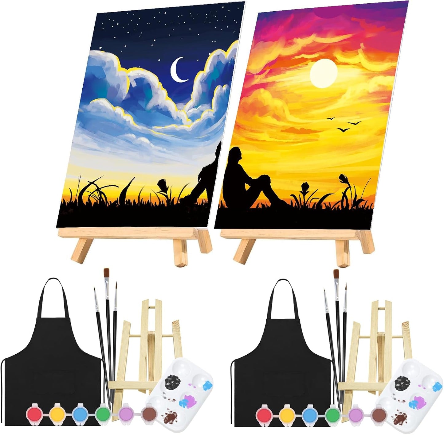 Nuberlic 14 Pcs Sip and Paint Kit for Adult Date Night Pre Drawn Canvas Painting for Party Supplies Art Set for Couples