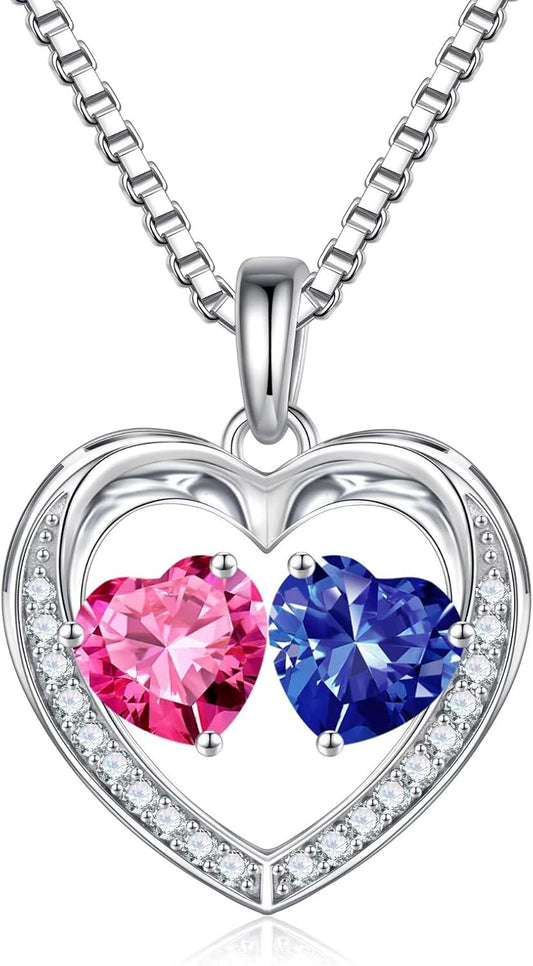 Iefil Birthstone Jewelry for Women - 925 Sterling Silver Birthstone Necklace, Anniversary Birthday Gifts for Women, Jewelry Gifts for Her Wife Mom Daughter