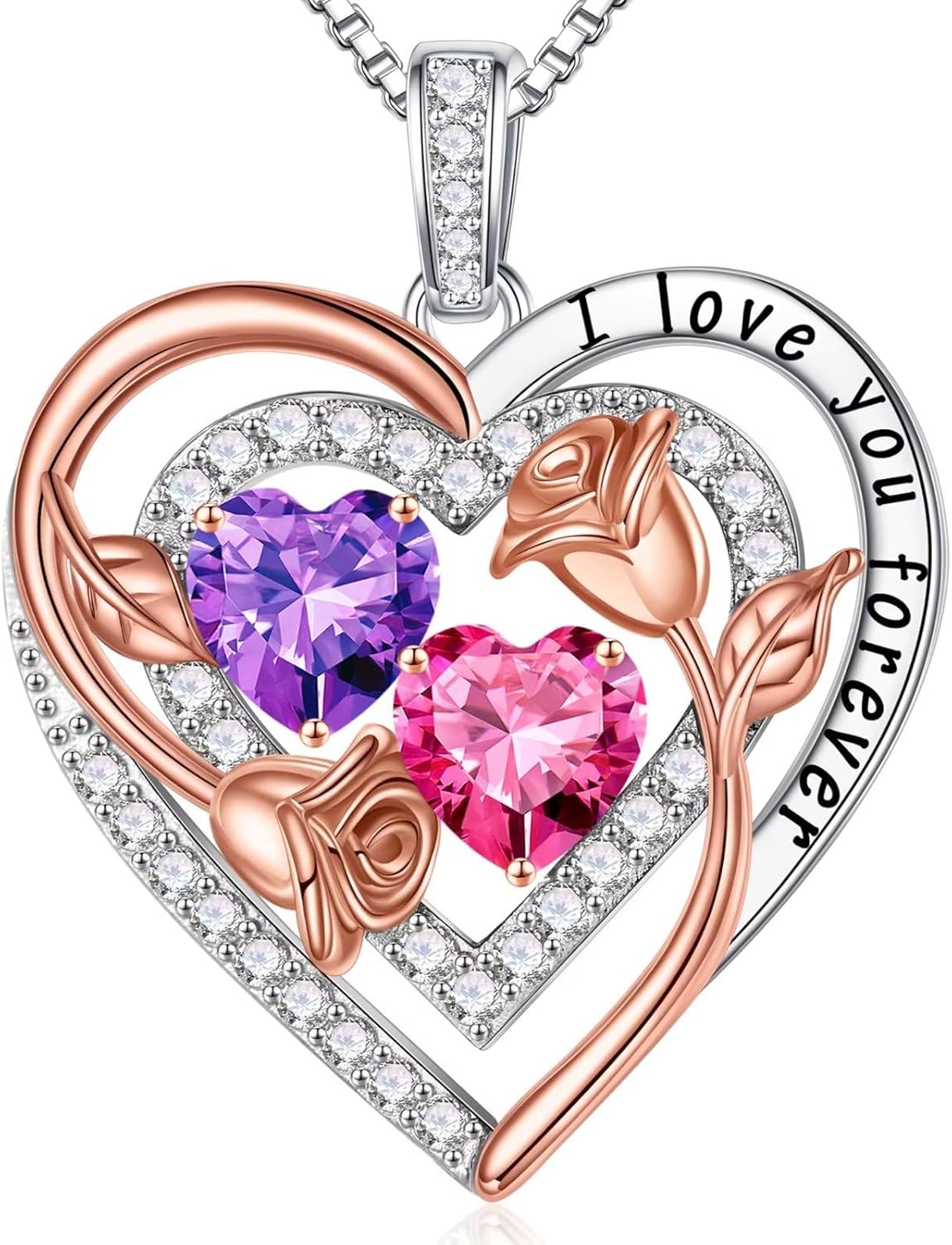 Iefil Birthstone Necklace for Women - Sterling Silver Birthstone Necklace Anniversary Birthday Gifts for Her Wife Mom Daughter