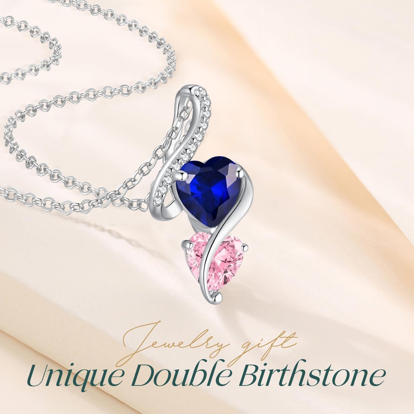 LOUISA SECRET Unique Double Heart Necklace Gifts for Wife Women, 925 Sterling Silver Tiny Birthstone Pendant Jewelry Gift for Her Girlfriend Mom Valentine's Day Anniversary Mother's Day Birthdays & Christmas