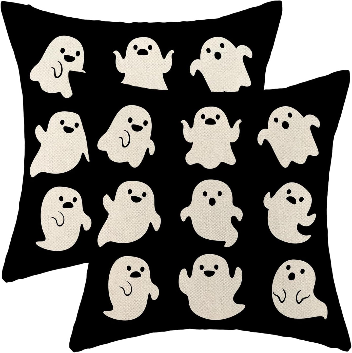 Halloween Pillow Covers 18x18 Pack of 2 Cute Black Beige Ghost Throw Pillow Covers Outdoor Decor,Autumn Holiday Decoration Ghost Pillowcase Linen Decorative Cushion Case for Home Sofa Couch