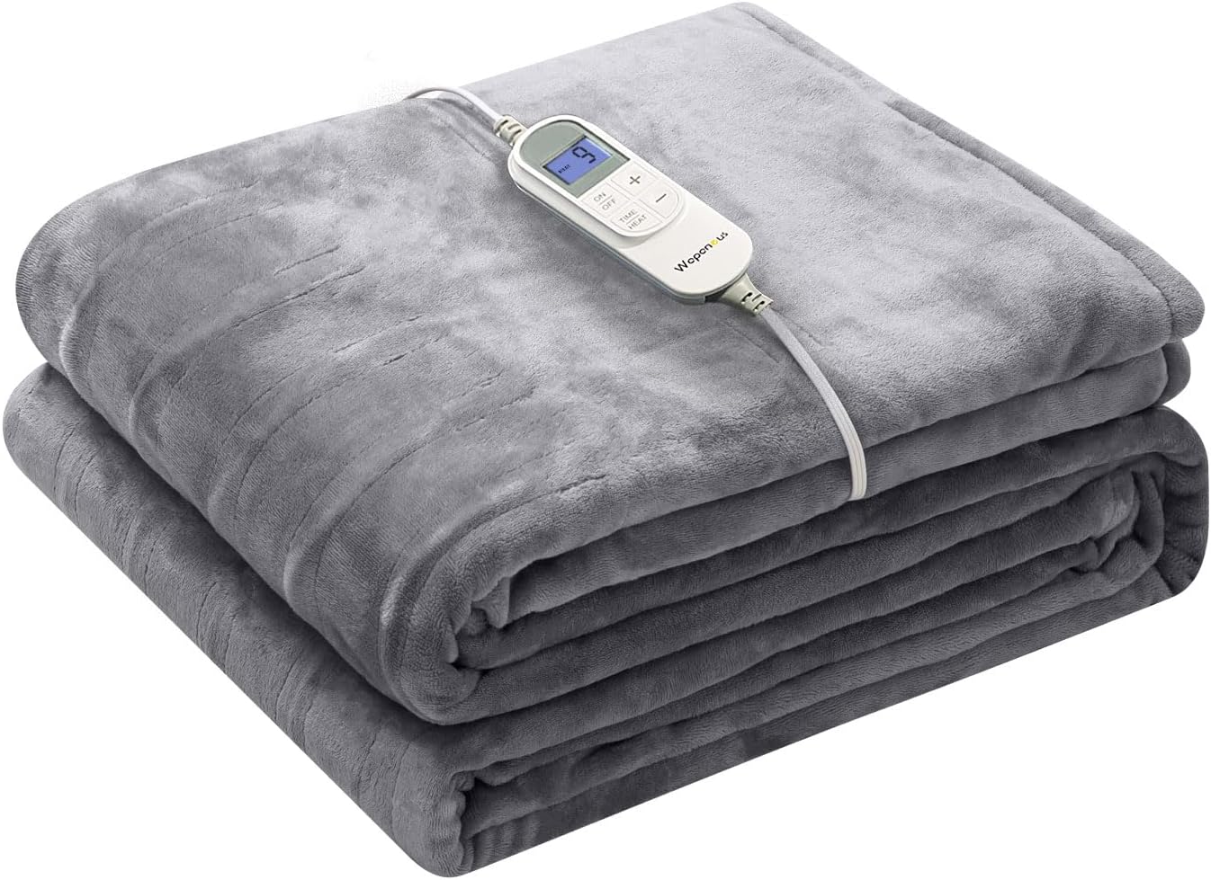 Wapaneus Heated Blanket Electric Throw 62" x 84" Twin Size with 10 Heat Levels and 12 Hours time Settings, Flannel Fast-Heating, ETL Listed, Machine Washable,Light Grey