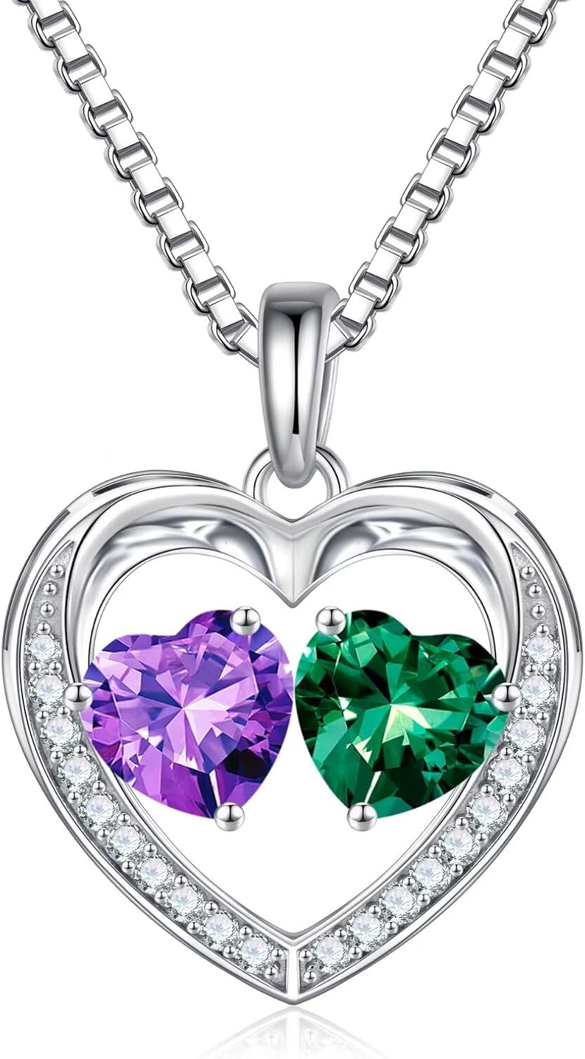 Iefil Birthstone Jewelry for Women - 925 Sterling Silver Birthstone Necklace, Anniversary Birthday Gifts for Women, Jewelry Gifts for Her Wife Mom Daughter