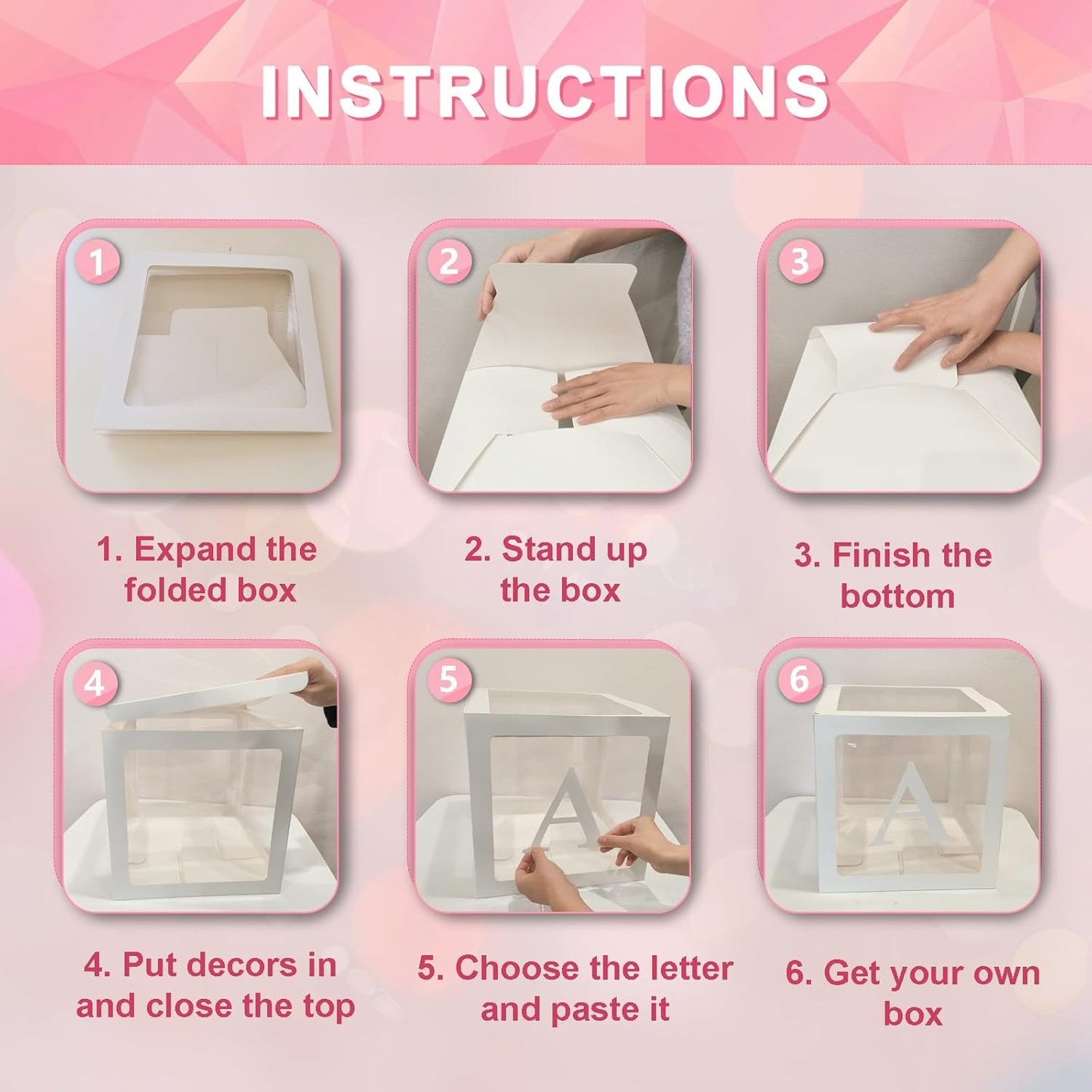 Ledido Baby Boxes with Letters for Baby Shower Decorations, 4 Pcs Transparent Balloon Boxes Blocks with Fairy String Lights, Clear Balloon Boxes for Boy Girl Gender Reveal Party Backdrop (White)