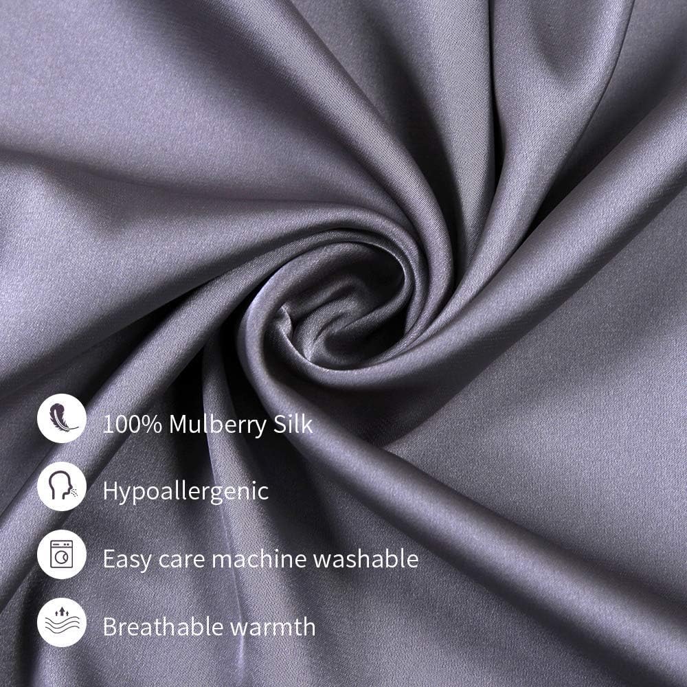 100% Mulberry Silk Pillowcases Set of 2 for Hair and Skin and Super Soft and Breathable Queen Size Nature Silk Pillowcases (Queen, Gray)