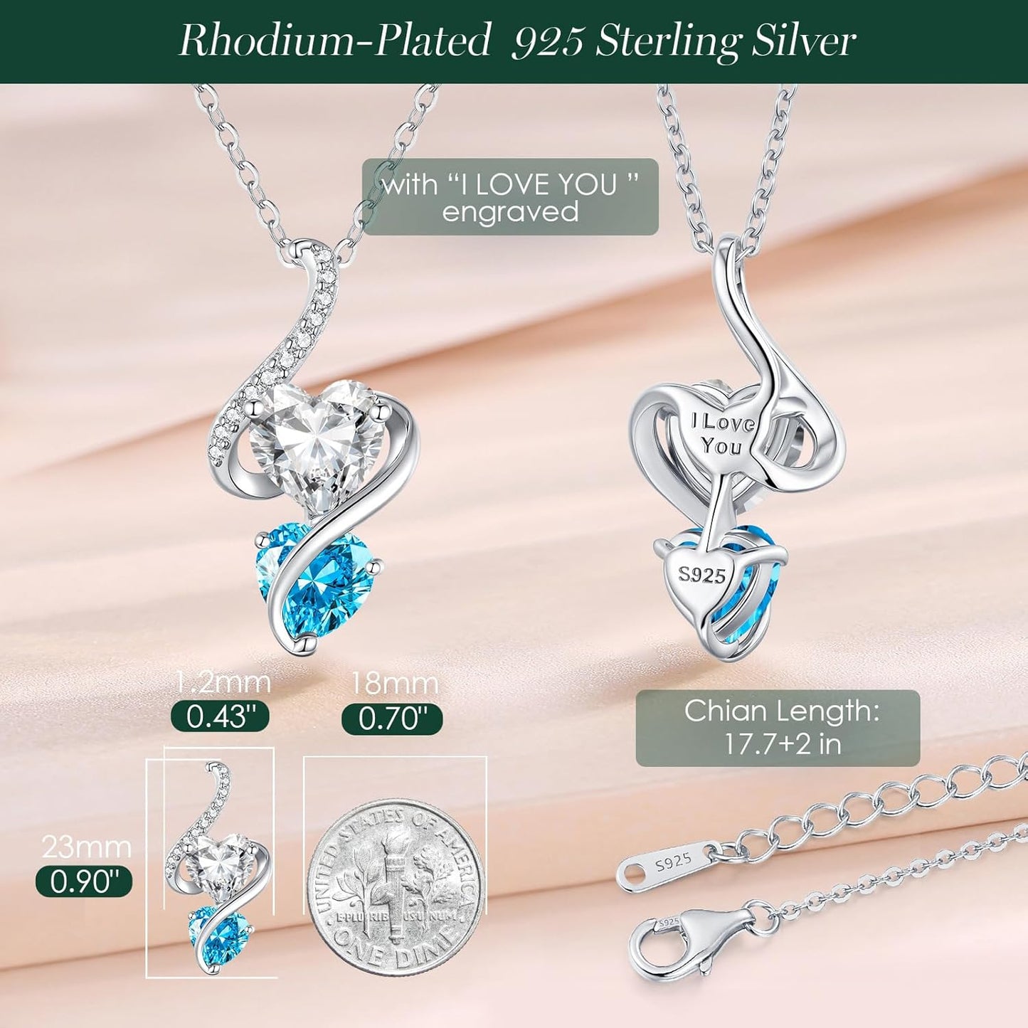LOUISA SECRET Unique Double Heart Necklace Gifts for Wife Women, 925 Sterling Silver Tiny Birthstone Pendant Jewelry Gift for Her Girlfriend Mom Valentine's Day Anniversary Mother's Day Birthdays & Christmas