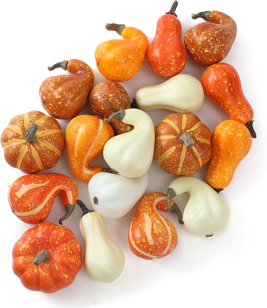 DuHouse 18 Pcs Artificial Fruit Fake Mini Pumpkins for Halloween Thanksgiving Fall Home Decor Party Decoration