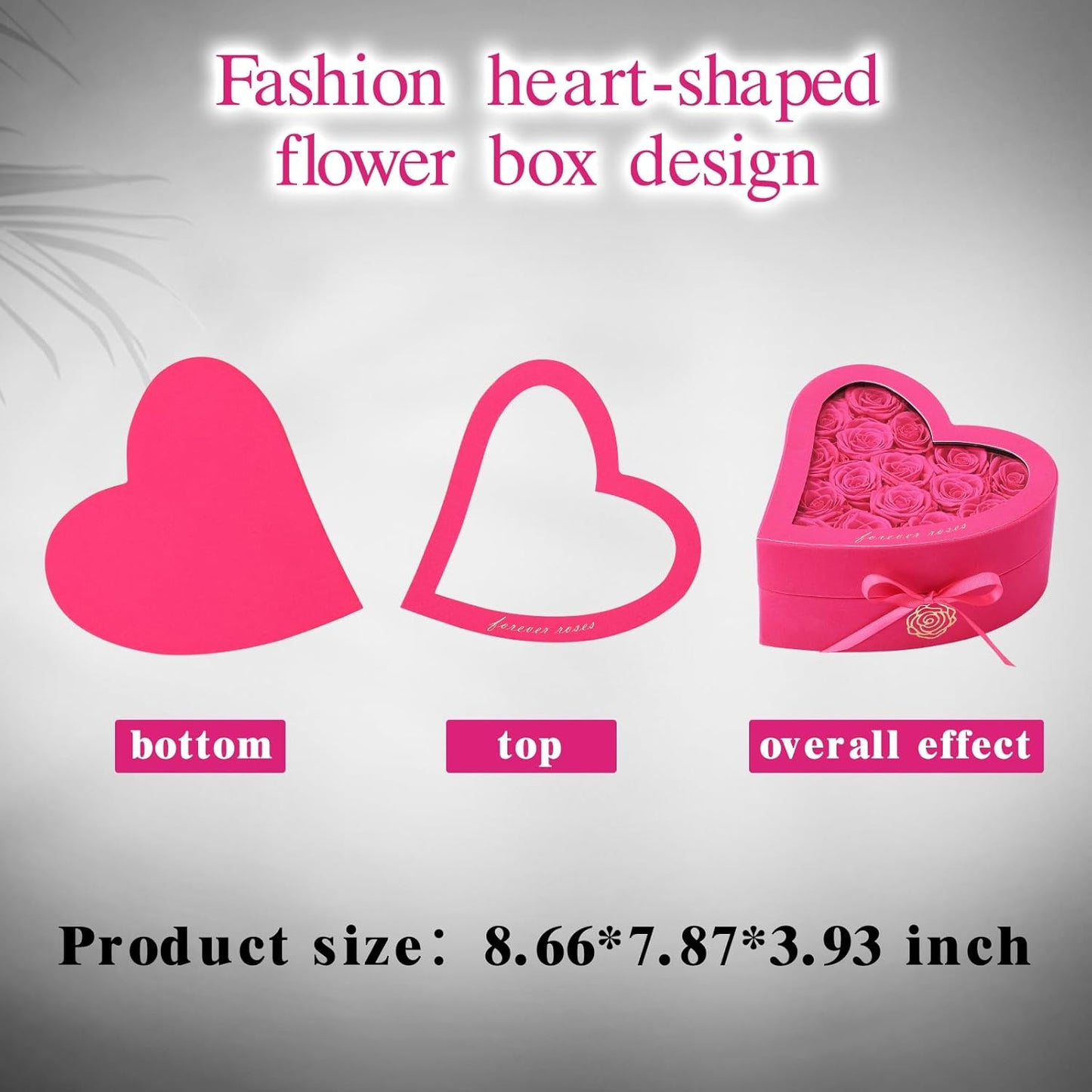 16 Forever Flowers in Heart Shaped Box - Preserved Roses Romantic Gifts for Her, Valentine’s Day, Anniversary, Wedding (Magenta)
