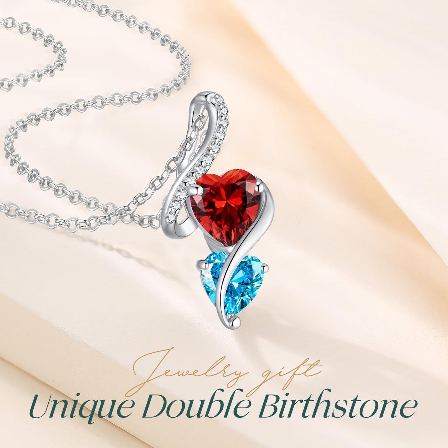 LOUISA SECRET Unique Double Heart Necklace Gifts for Wife Women, 925 Sterling Silver Tiny Birthstone Pendant Jewelry Gift for Her Girlfriend Mom Valentine's Day Anniversary Mother's Day Birthdays & Christmas