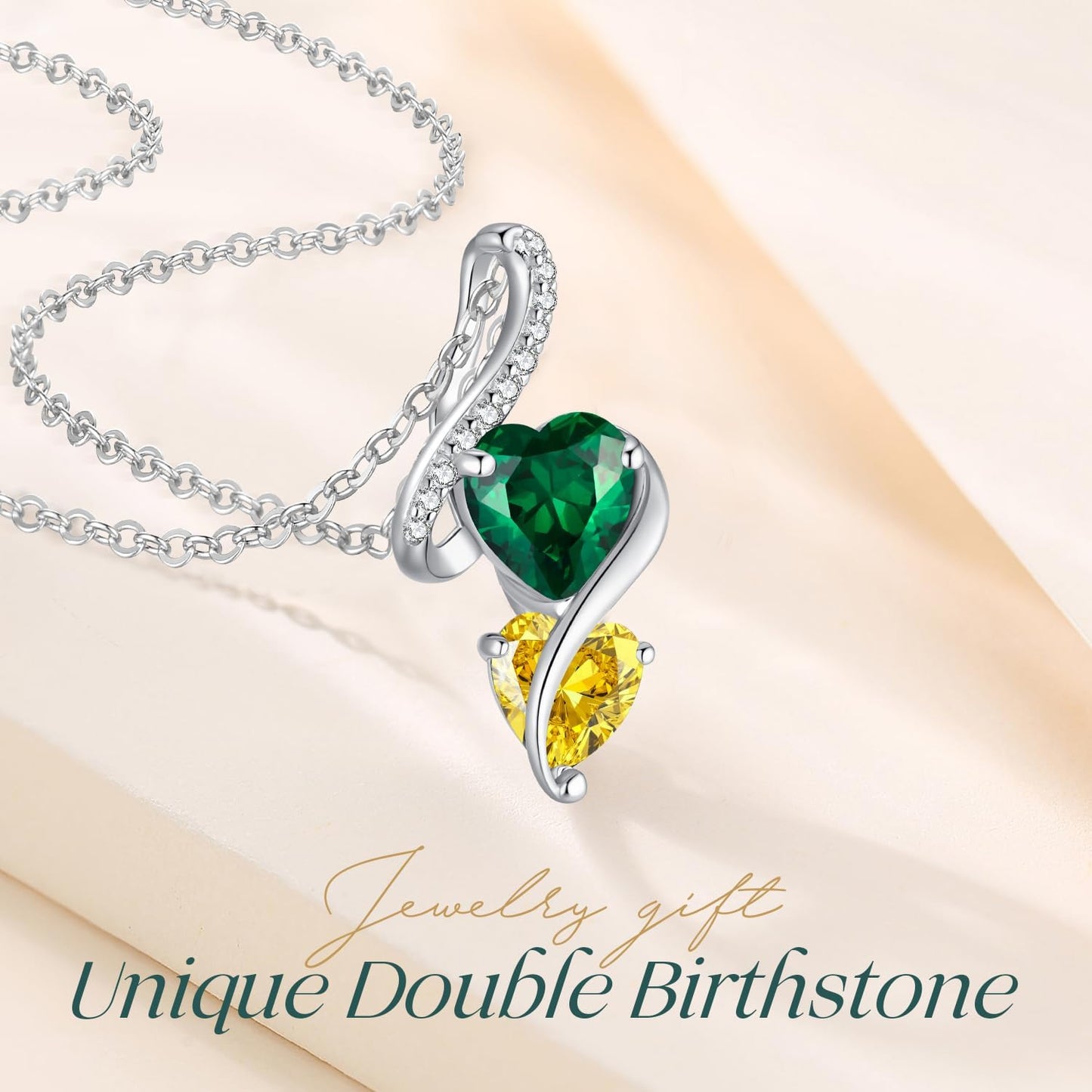 LOUISA SECRET Unique Double Heart Necklace Gifts for Wife Women, 925 Sterling Silver Tiny Birthstone Pendant Jewelry Gift for Her Girlfriend Mom Valentine's Day Anniversary Mother's Day Birthdays & Christmas