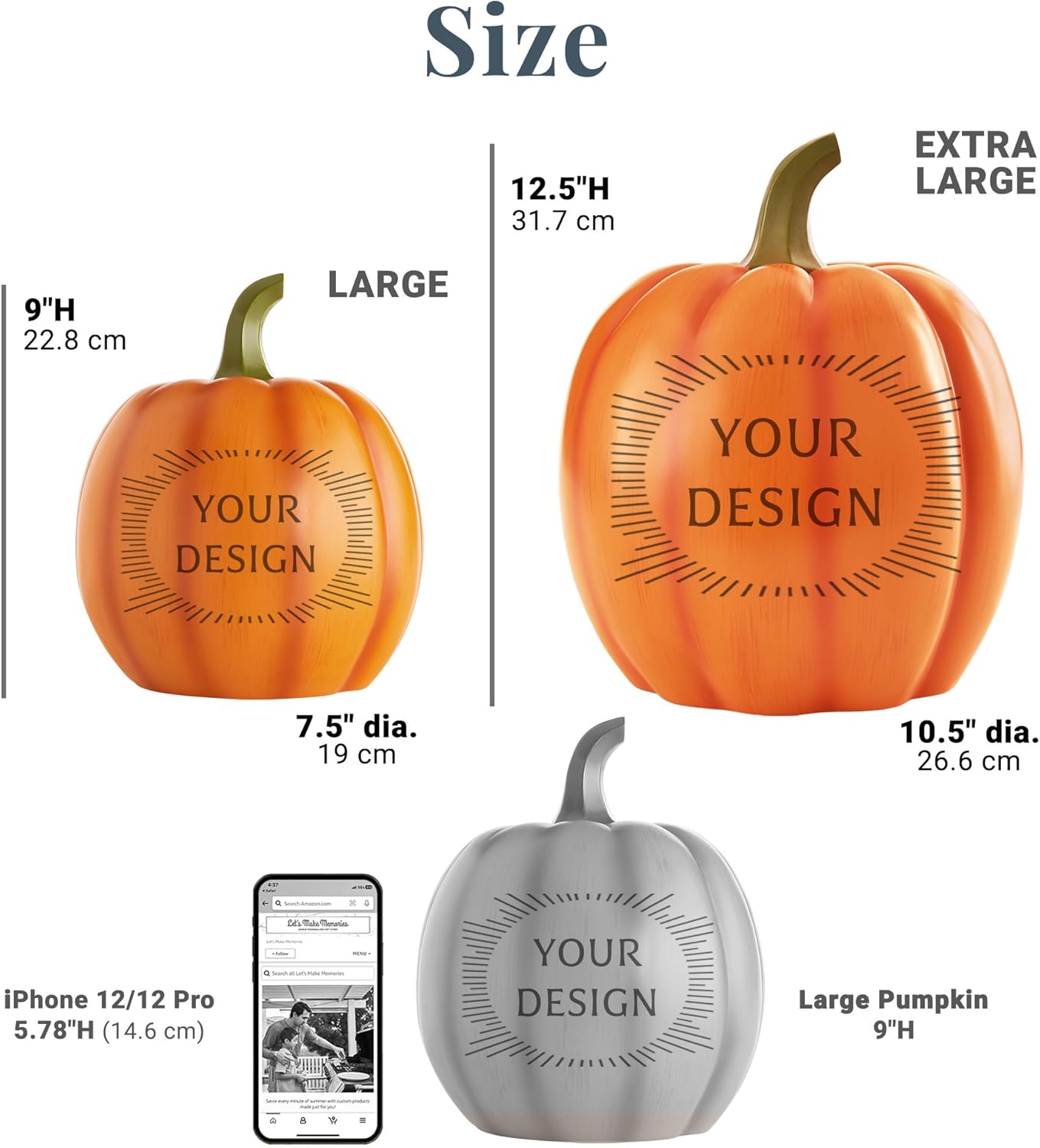Let's Make Memories Personalized Light Up Pumpkin - Jack-o-Lantern Halloween Décor - Your Family Name on a Custom Pumpkin - Fall Decor - Light Up Indoors/Outdoors - Leaves Pattern - Orange L