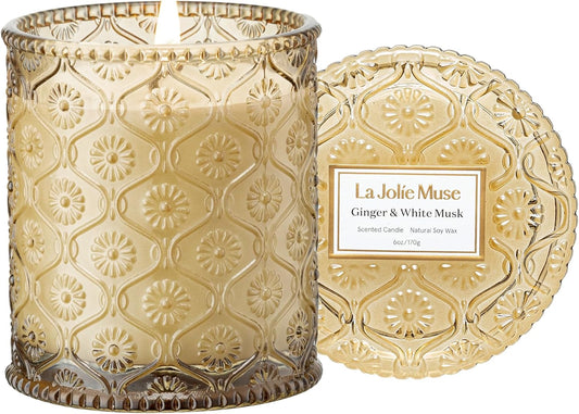 LA JOLIE MUSE Fall Candle | Ginger & White Musk Candles – Ginger, Lemongrass & Musk | 6 oz Soy Candle | Natural Soy Wax | 40 Hours Clean Burn | Gift-Ready for Fall Transitions| Seasonal Home Décor