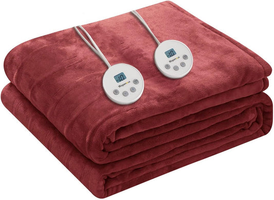 Wapaneus Heated Blanket Electric Queen Size 84"x90"-Dual Control with 10 Heat Levels 12 Timer Settings and 8 Hours Auto-Shut Off,Fast-Heating Electric Blanket,ETL Listed Machine Washable,Red