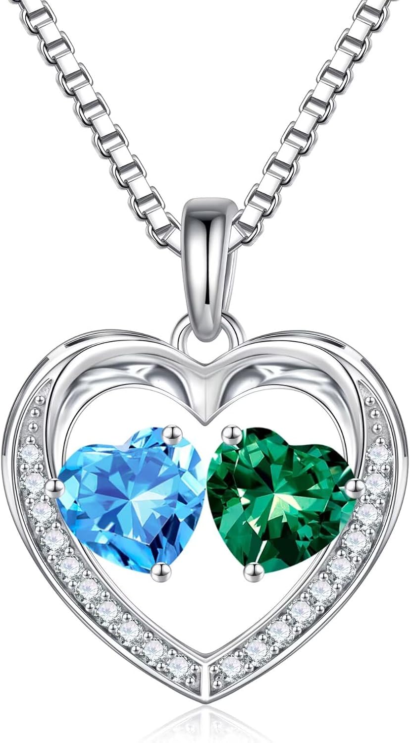 Iefil Birthstone Jewelry for Women - 925 Sterling Silver Birthstone Necklace, Anniversary Birthday Gifts for Women, Jewelry Gifts for Her Wife Mom Daughter