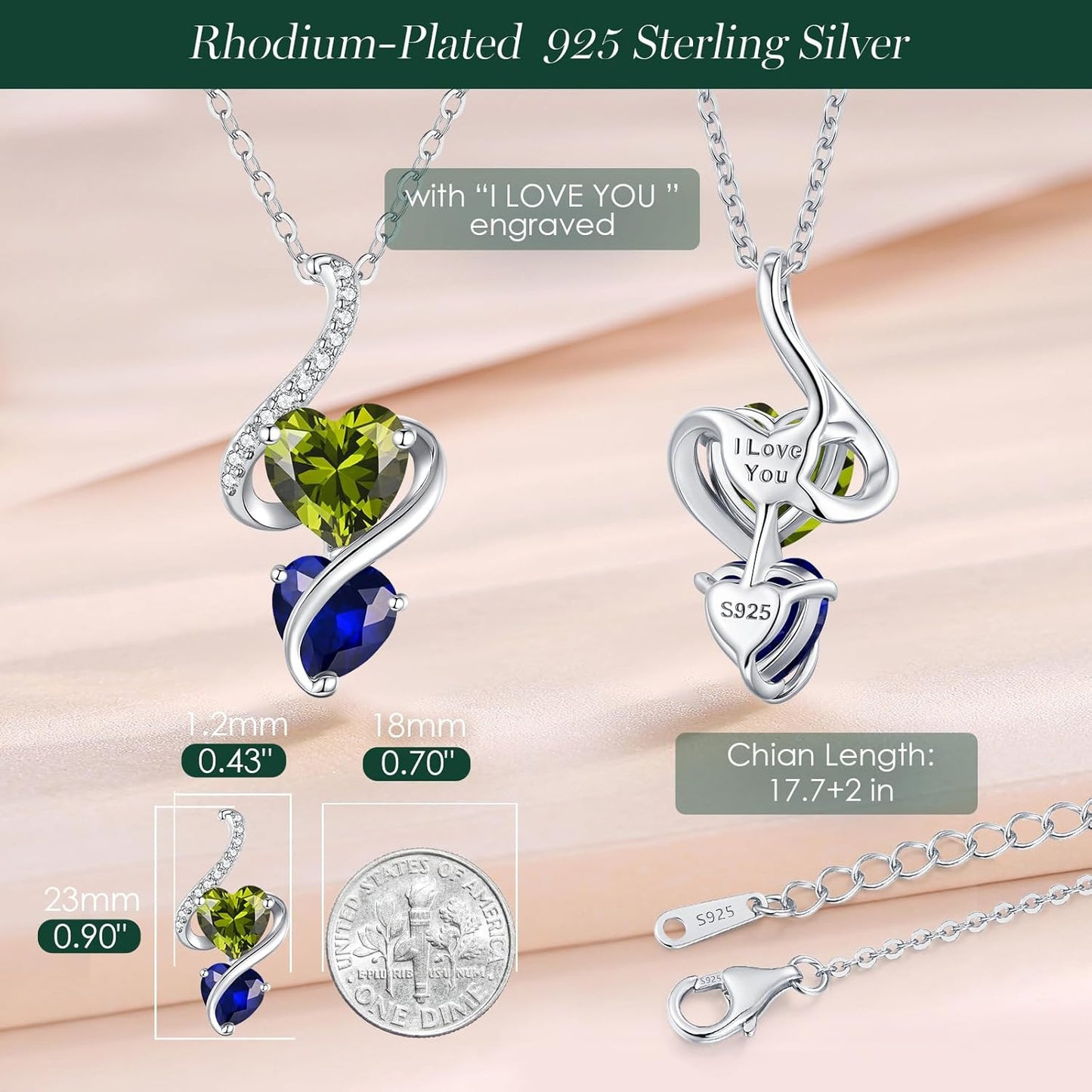 LOUISA SECRET Unique Double Heart Necklace Gifts for Wife Women, 925 Sterling Silver Tiny Birthstone Pendant Jewelry Gift for Her Girlfriend Mom Valentine's Day Anniversary Mother's Day Birthdays & Christmas