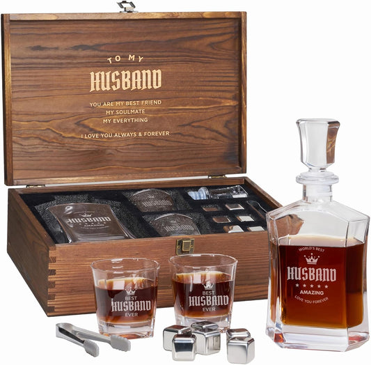 AW BRIDAL Husband Gifts Birthday Anniversary Wedding Gifts for Husband Him Men - World's Best Husband Wine Gift Set Whiskey Glasses Gift for Husband