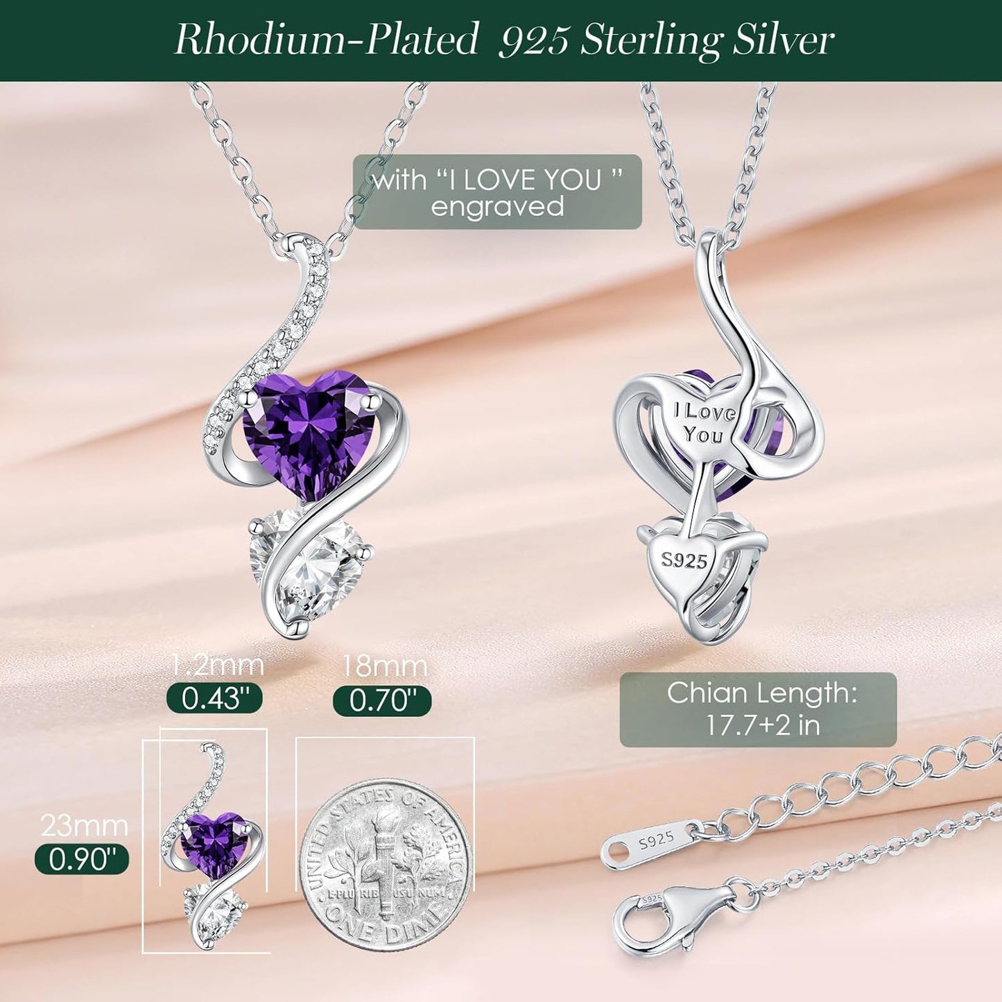 LOUISA SECRET Unique Double Heart Necklace Gifts for Wife Women, 925 Sterling Silver Tiny Birthstone Pendant Jewelry Gift for Her Girlfriend Mom Valentine's Day Anniversary Mother's Day Birthdays & Christmas