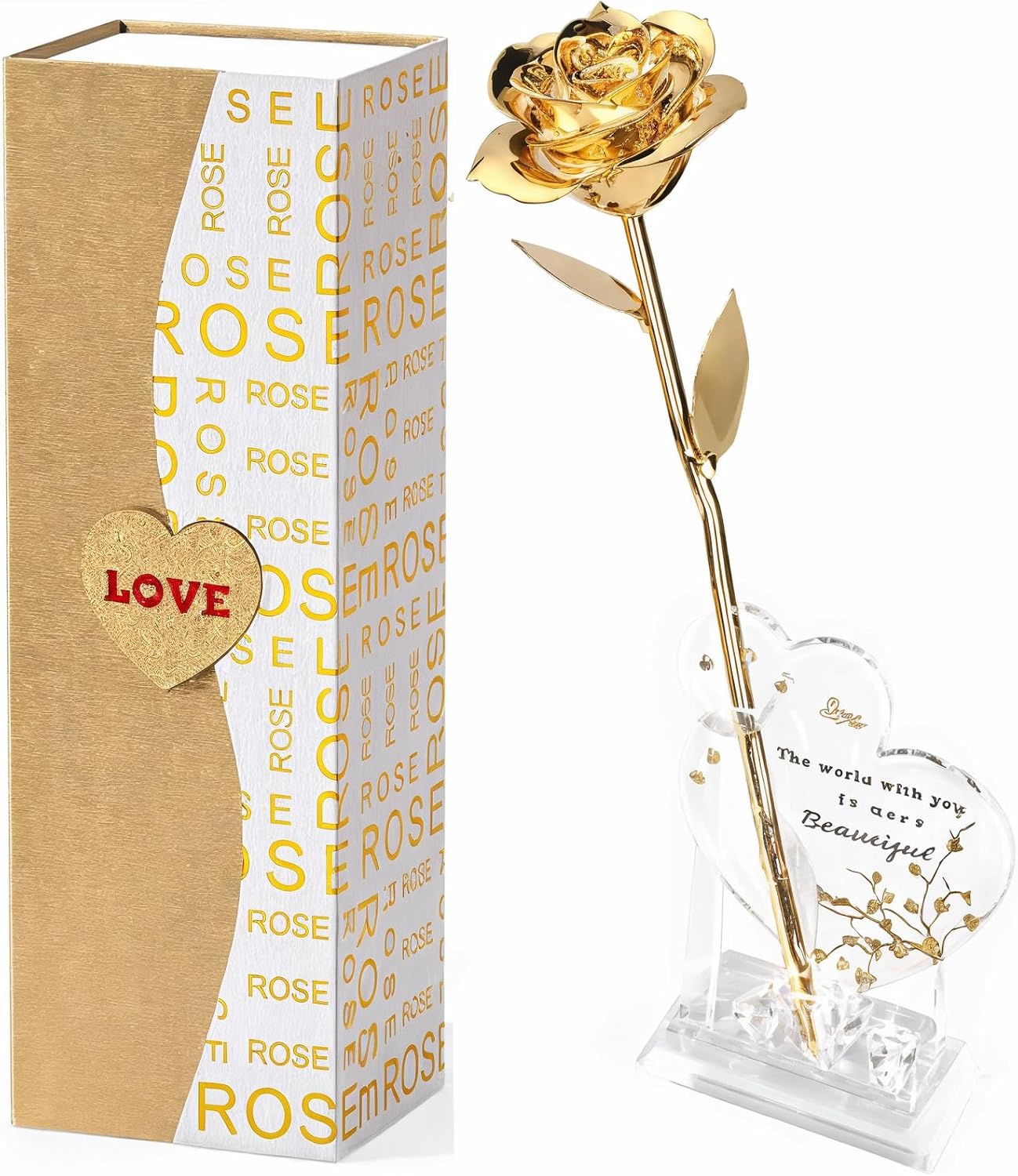 Mikasol Gold Dipped Real 24K Gold Rose, 1 Pack Infinity Flower Decor Hand Dipped in 24K Romantic Rose Gifts for Women in Her Wife Girlfriend Birthday Anniversary Valentines Mothers Day Christmas