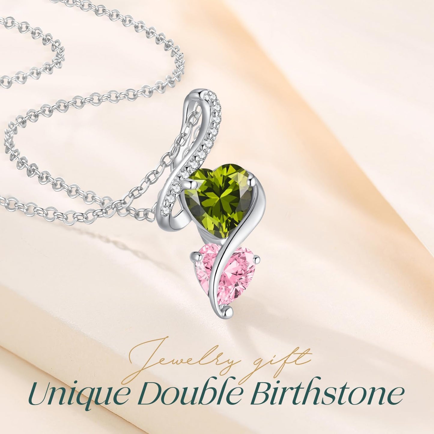 LOUISA SECRET Unique Double Heart Necklace Gifts for Wife Women, 925 Sterling Silver Tiny Birthstone Pendant Jewelry Gift for Her Girlfriend Mom Valentine's Day Anniversary Mother's Day Birthdays & Christmas