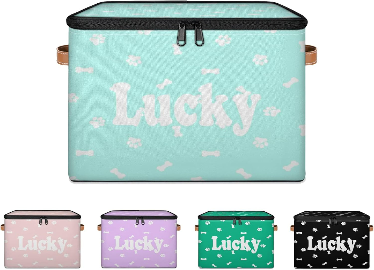 Custom Storage Basket with Name, Personalized Storage Bins with Zipper Lid, Foldable Fabric Storage Box Large capacity with Handle Green