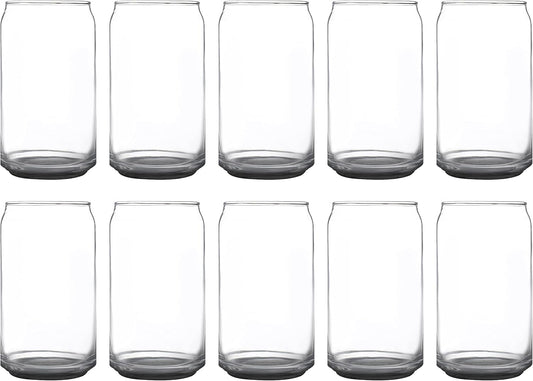 DISCOUNT PROMOS Beer Can Glasses Set of 10, 16 oz. Pint Sized, Soda Can Shape, Glassware, Black