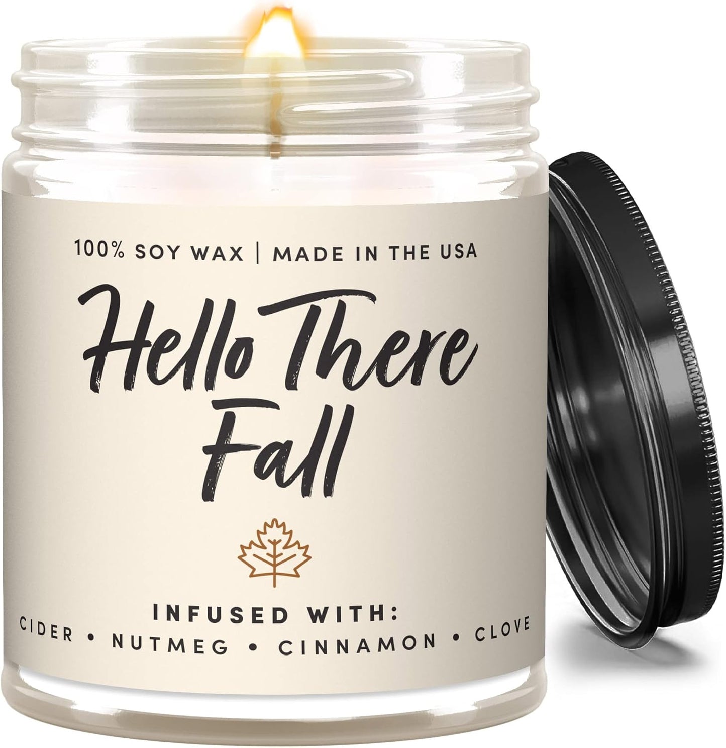 Wax & Wit Hello Fall Candles for Home Scented – Nutmeg, Clove, Cinnamon, Cider – Perfect Home Décor Gifts for Autumn, Holiday, Christmas, Winter - 9oz, Soy Wax, 50 Hour Burn