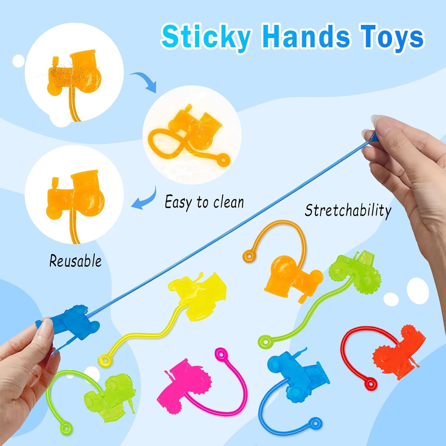 Sticky Hands Bulk 36 PCS Tractor Car Party Favors for Kids Tractors Shape Stretchy Sticky Hand Toy Goodie Bag Stuffers Fillers Treasure Box Toys for Classroom Prizes Carnival Birthday Party Supplies