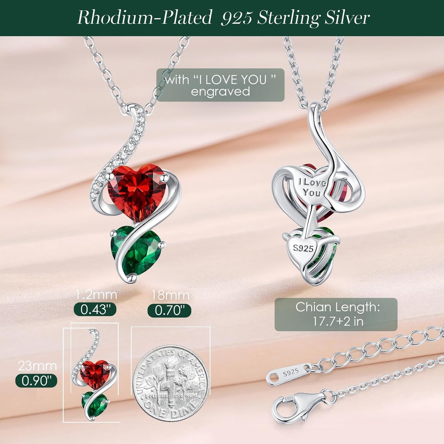 LOUISA SECRET Unique Double Heart Necklace Gifts for Wife Women, 925 Sterling Silver Tiny Birthstone Pendant Jewelry Gift for Her Girlfriend Mom Valentine's Day Anniversary Mother's Day Birthdays & Christmas