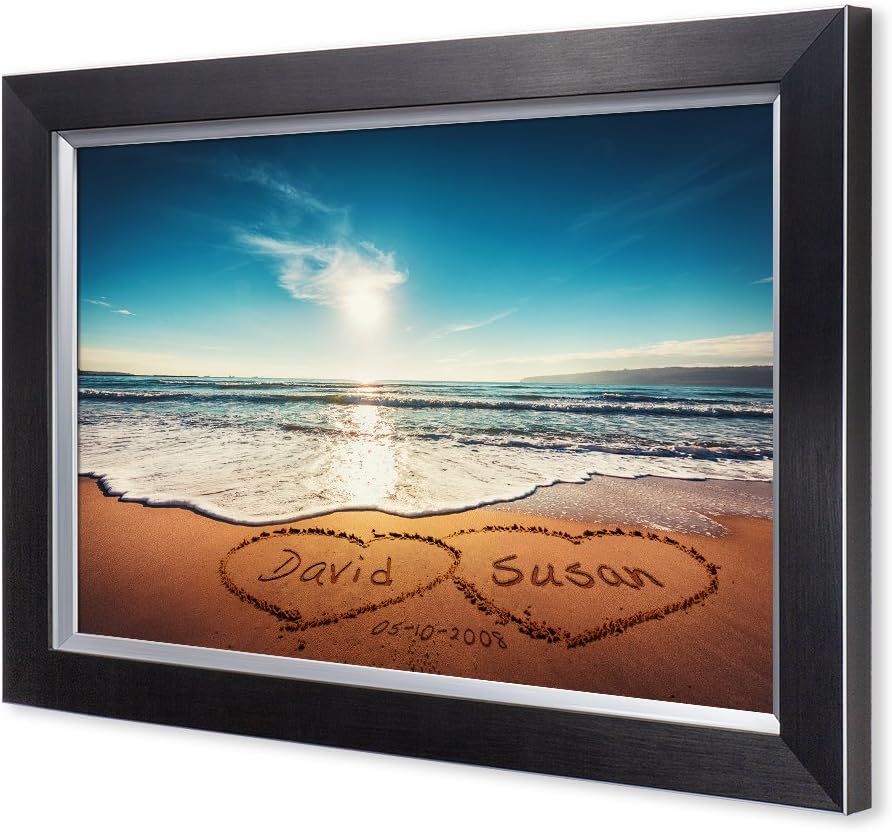 IPIC - Heart in Heart, Personalized Artwork with Names and Date on, Customized Gift for Anniversary,Wedding,Birthday and Holidays. Picture size: 18x12, Framed Size: 21x15