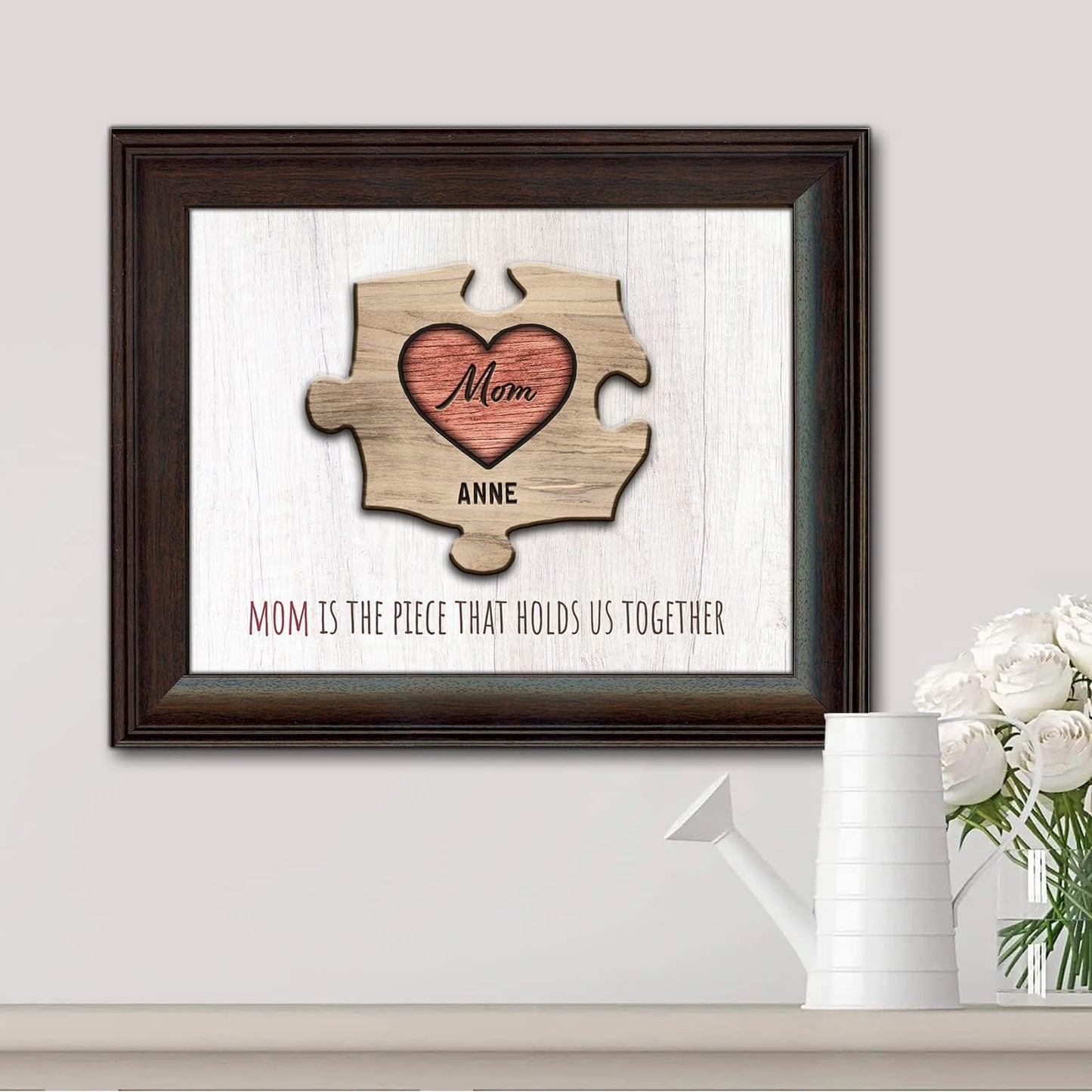 Personal-Prints MOM & Children Personalized HEART Puzzle Wall Art | Unique Customized with up to 8 Names | Mother’s Day, Birthday or Christmas Gift (13"x16" Framed Paper Print, 1 Child)
