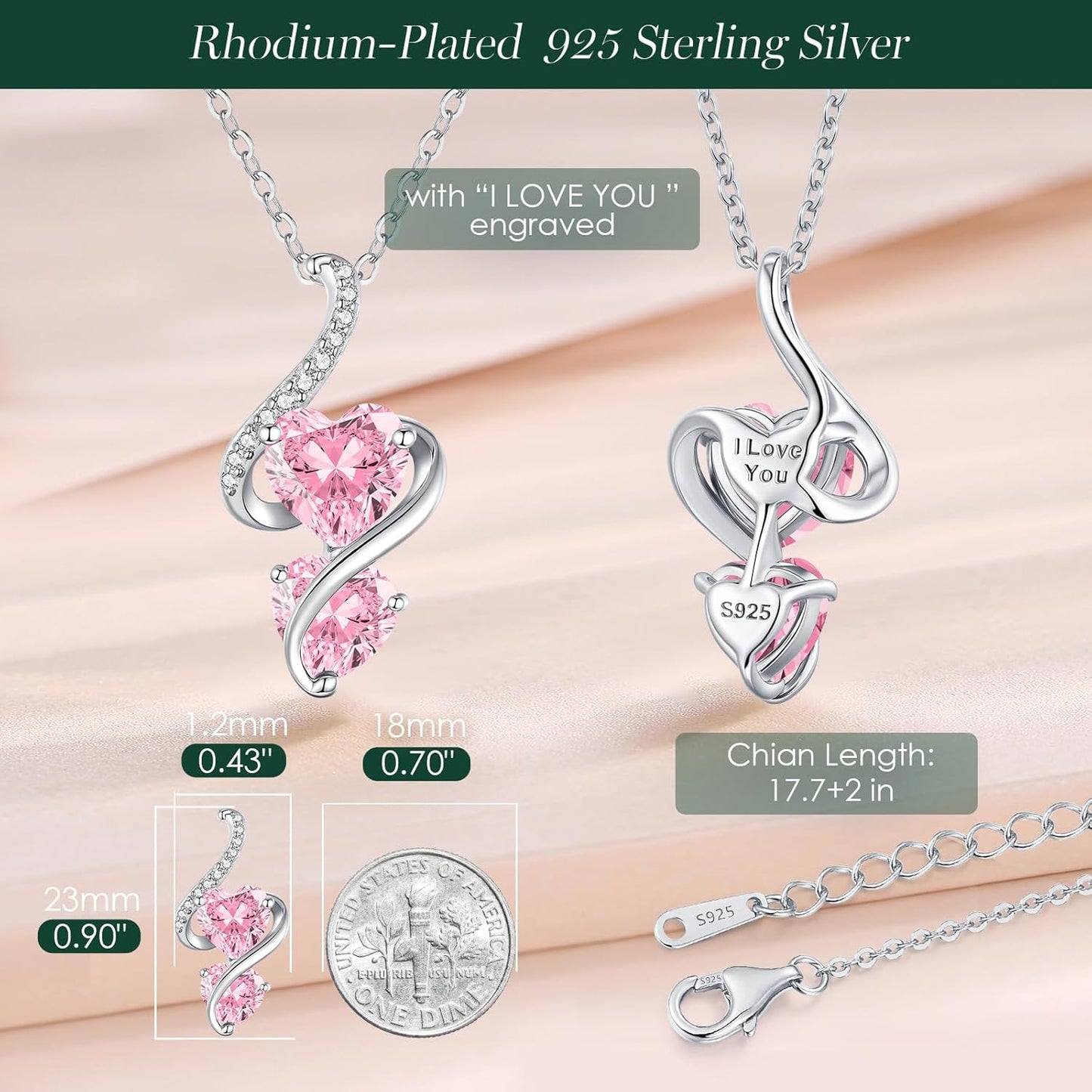 LOUISA SECRET Unique Double Heart Necklace Gifts for Wife Women, 925 Sterling Silver Tiny Birthstone Pendant Jewelry Gift for Her Girlfriend Mom Valentine's Day Anniversary Mother's Day Birthdays & Christmas
