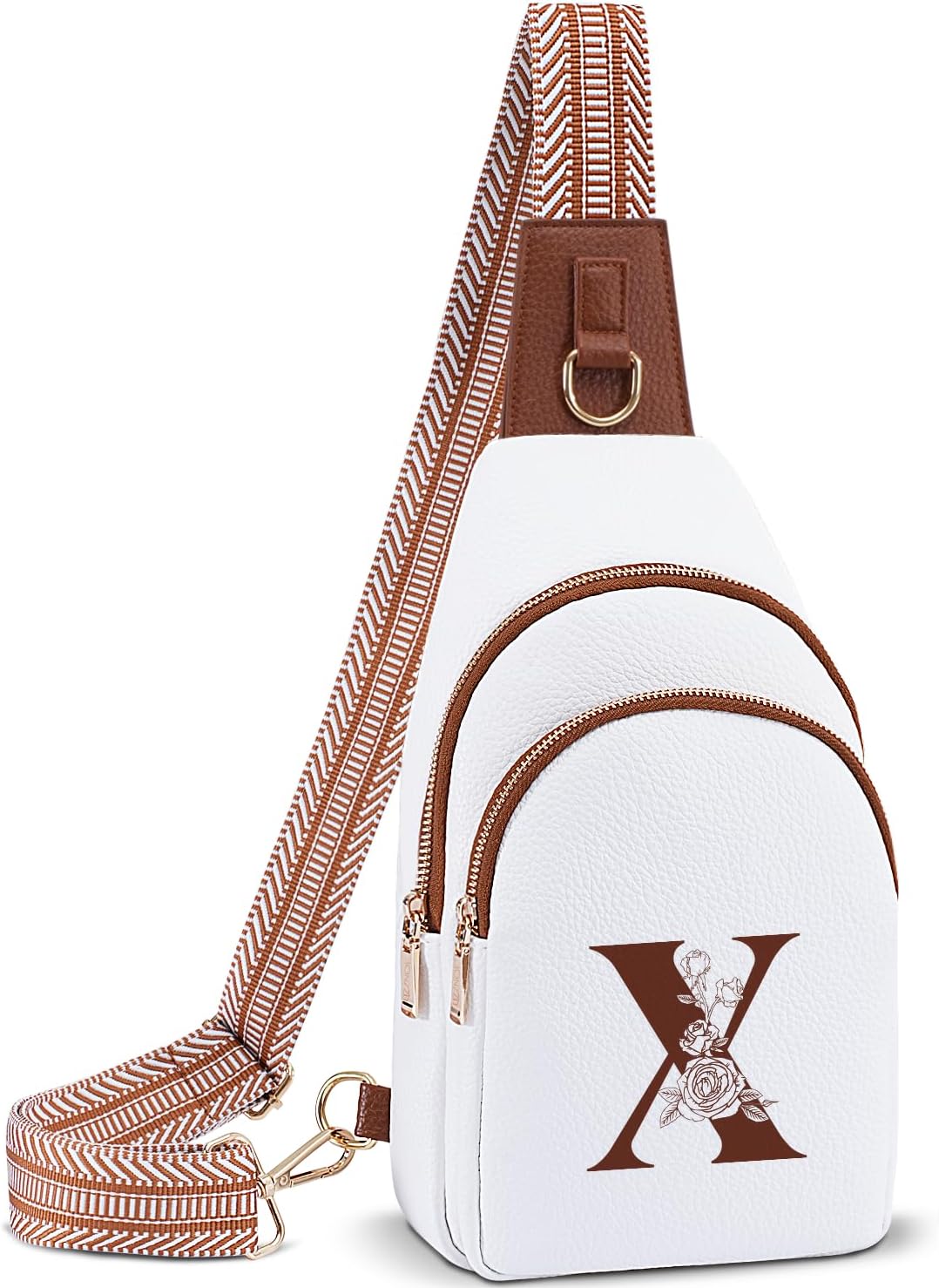 Crossbody Bag for Women Leather Sling Bags with Initial Letter Fanny Pack Chest Bag for Travel, Gift for Mom Wife