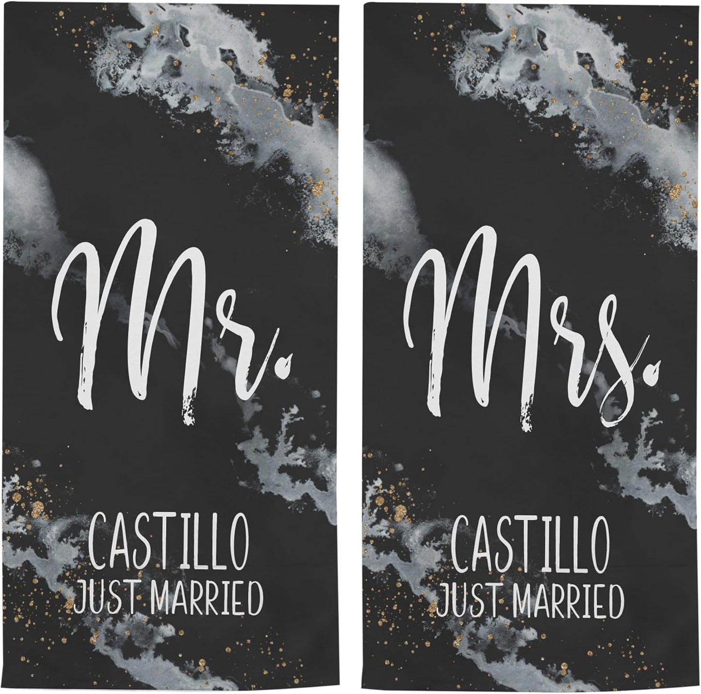 Let's Make Memories Personalized Beach Towel Set of 2 - Just Married - for Couples - Newlyweds - Honeymoon - Destination Wedding - Custom Message - Mr. - Mrs. - Oversized - Black