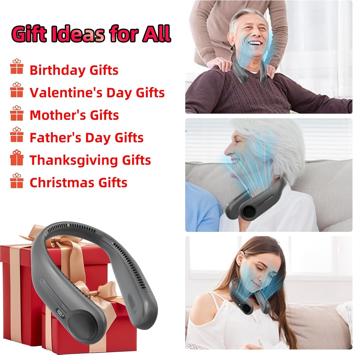 Portable Neck Fan,Gift Ideas,Personal Wearable Bladeless Fan,360° Cooling,LED Display,4-Speeds,6000mAh Rechargeable,Powerful Wind,Outdoor Travel Camping,Birthday Gifts for Men Women (Dark grey)