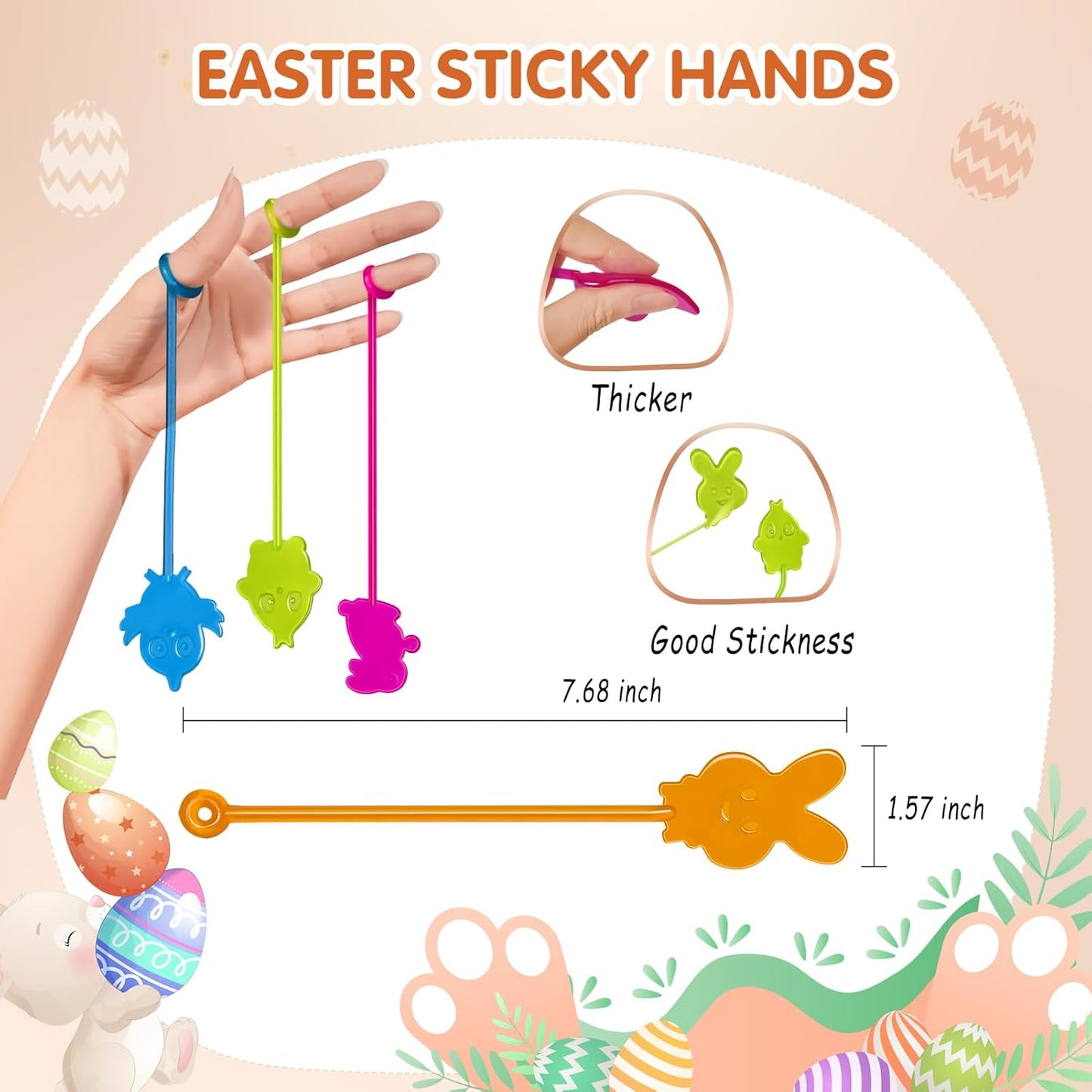 Easter Sticky Hands Bulk 42 PCS Party Favors for Kids Easter Egg Fillers Basket Stuffers Stretchy Sticky Hand Toy Goodie Bag Stuffers Classroom Prizes for Kids Toys Carnival Birthday Party Supplies