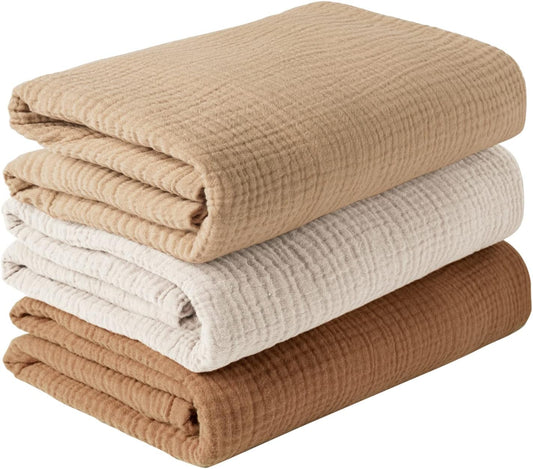 Konssy 3 Pack Muslin Swaddle Blankets for Unisex, Newborn Receiving Blanket, Large 47 x 47 inches, Soft Breathable Muslin Baby Swaddles for Boys & Girls