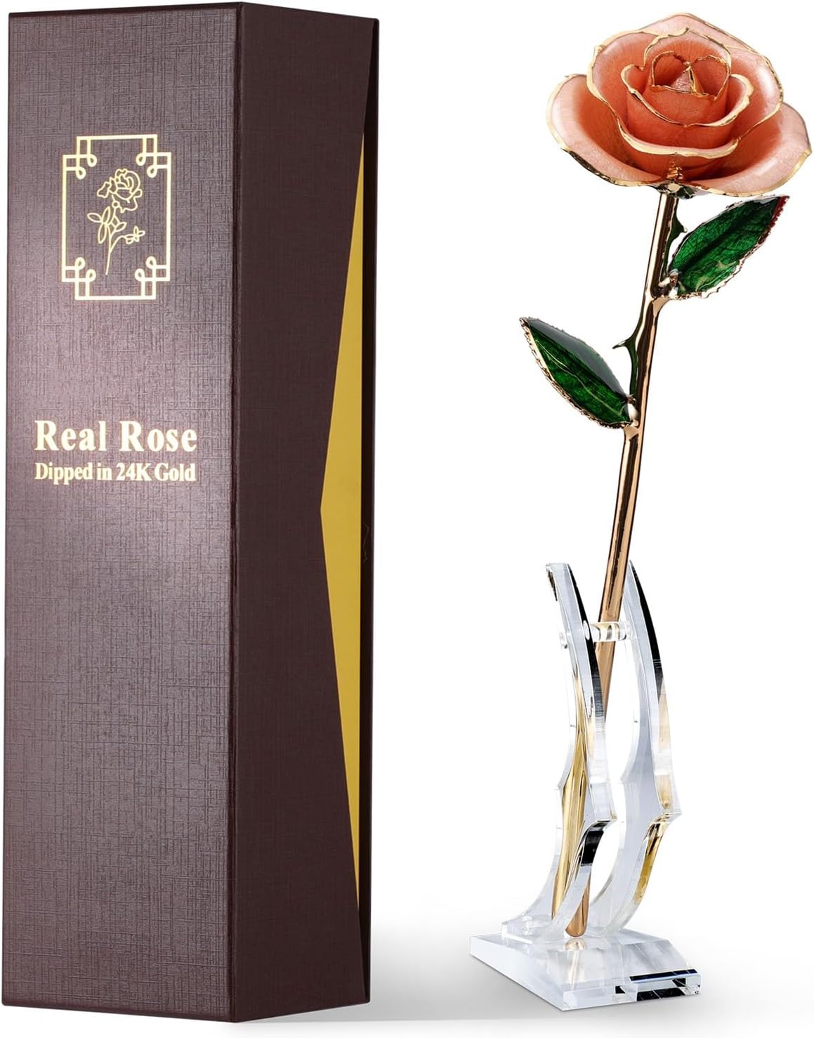 Gold Dipped Rose - Hand-Dipped Real 24K Gold Rose - Genuine One of a Kind - Eternal Romantic Present for Her - Perfect for Valentines, Mother's Day, Anniversary, Birthday (Pink)