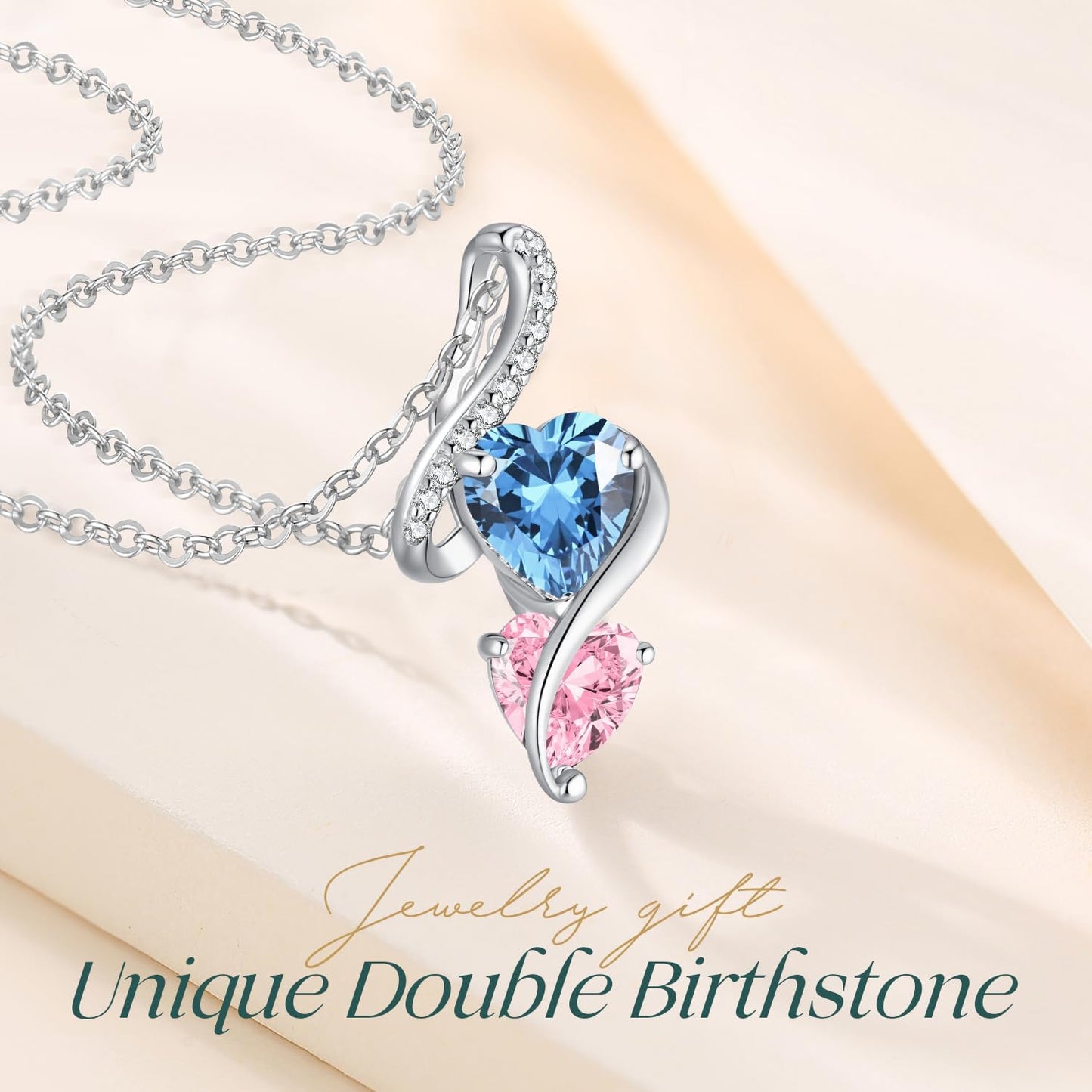 LOUISA SECRET Unique Double Heart Necklace Gifts for Wife Women, 925 Sterling Silver Tiny Birthstone Pendant Jewelry Gift for Her Girlfriend Mom Valentine's Day Anniversary Mother's Day Birthdays & Christmas