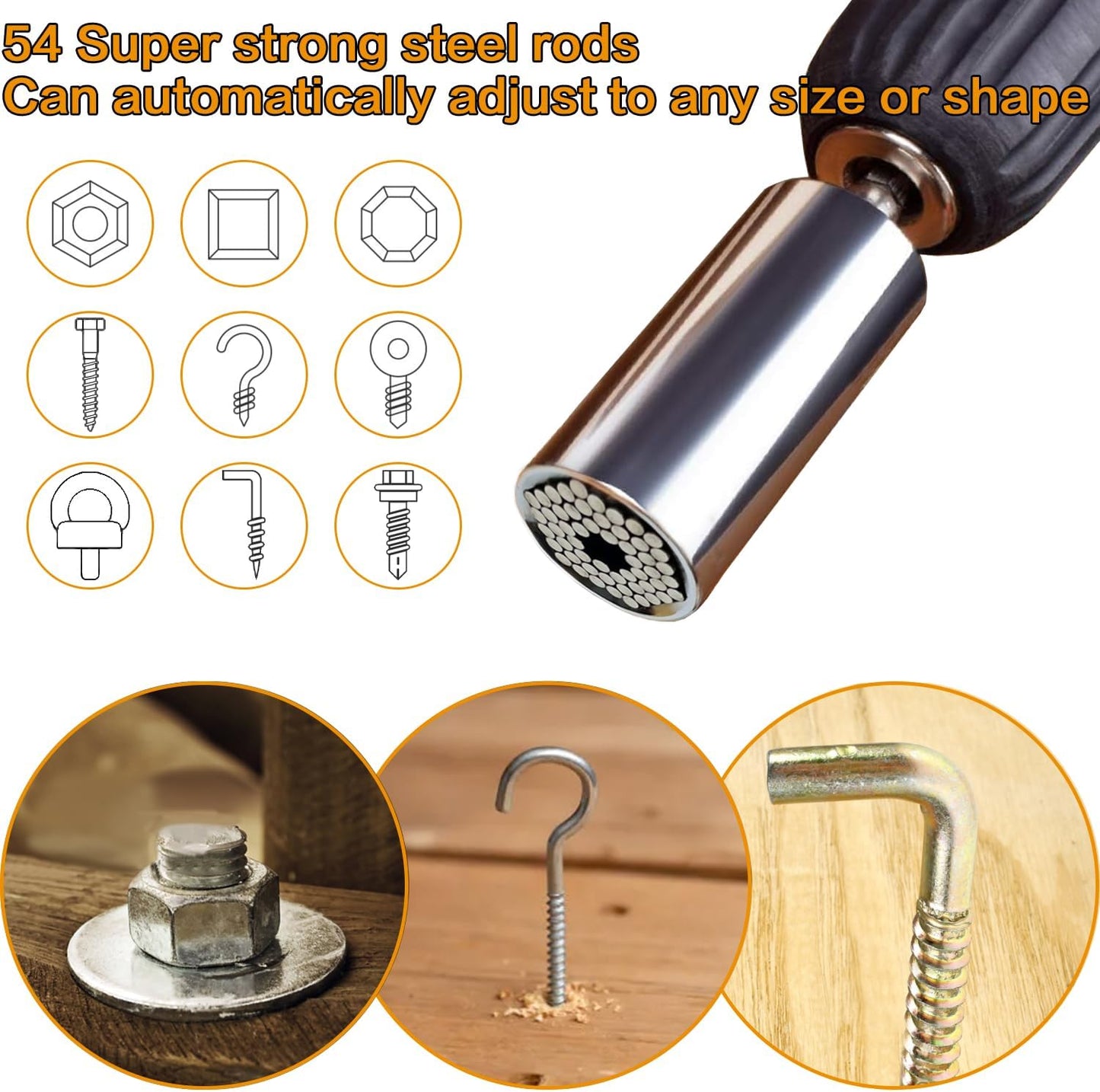 Gifts for Men, Stocking Stuffers for Adults Men, Super Universal Socket Tool, Birthday Christmas Dad Gifts for Dad Him Husband, Grip Socket Set w/Power Drill Adapter, Cool Tools Gadgets for Mens Gifts
