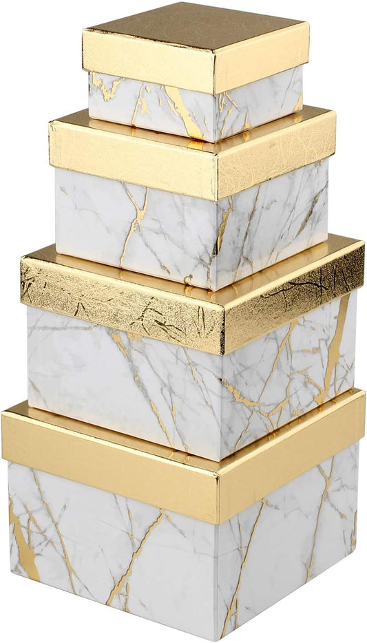 Square Gift Boxes with Lids Set of 4 White Gift Box Assorted Sizes Nesting Gift Boxes for Presents Birthday Bridesmaid Wedding Valentines Christmas Party Favor Boxes