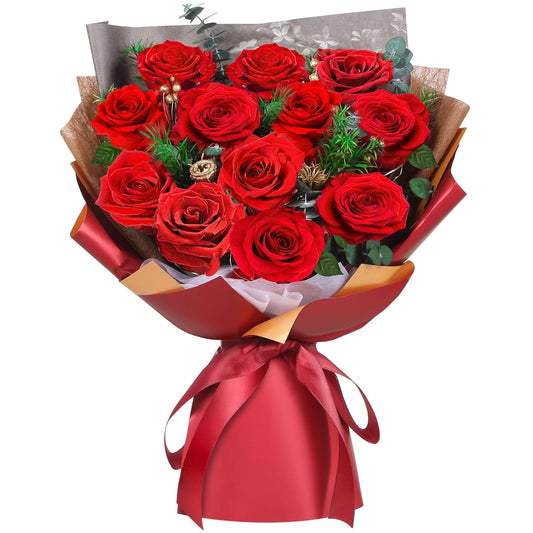 ADDWel Preserved Red Rose Bouquet – Real Long-Lasting Flowers Gift for Wife, Girlfriend, Mom – Romantic Anniversary, Birthday, Graduation Gifts for Her
